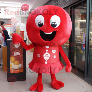 Red Jellyfish mascot costume character dressed with a Waistcoat and Keychains