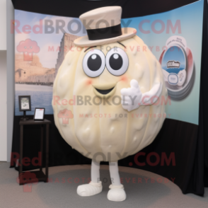 Cream Oyster mascot costume character dressed with a Suit and Ties