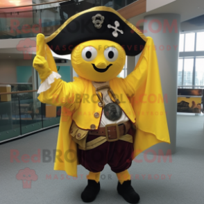 Yellow Pirate mascot costume character dressed with a Empire Waist Dress and Shawl pins