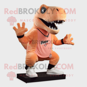 Peach T Rex mascot costume character dressed with a Tank Top and Shoe clips