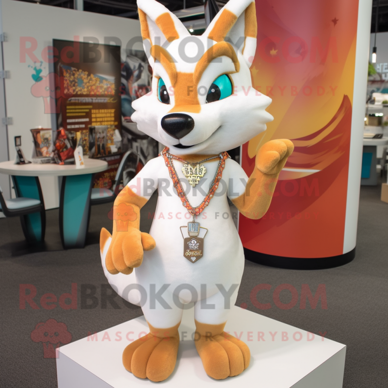 Cream Fox mascot costume character dressed with a Rash Guard and Necklaces