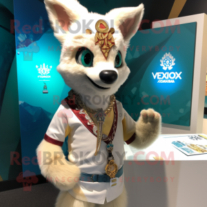 Cream Fox mascot costume character dressed with a Rash Guard and Necklaces