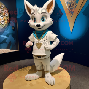 Cream Fox mascot costume character dressed with a Rash Guard and Necklaces