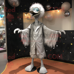 Silver Ostrich mascot costume character dressed with a Long Sleeve Tee and Coin purses