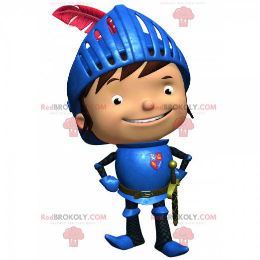 Mascot happy little knight with blue armor - Redbrokoly.com
