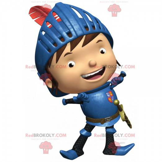 Mascot happy little knight with blue armor - Redbrokoly.com