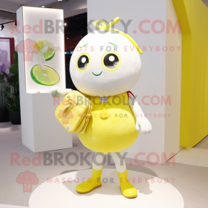 White Lemon mascot costume character dressed with a Mini Dress and Handbags