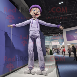 Lavender Tightrope Walker mascot costume character dressed with a Jumpsuit and Suspenders