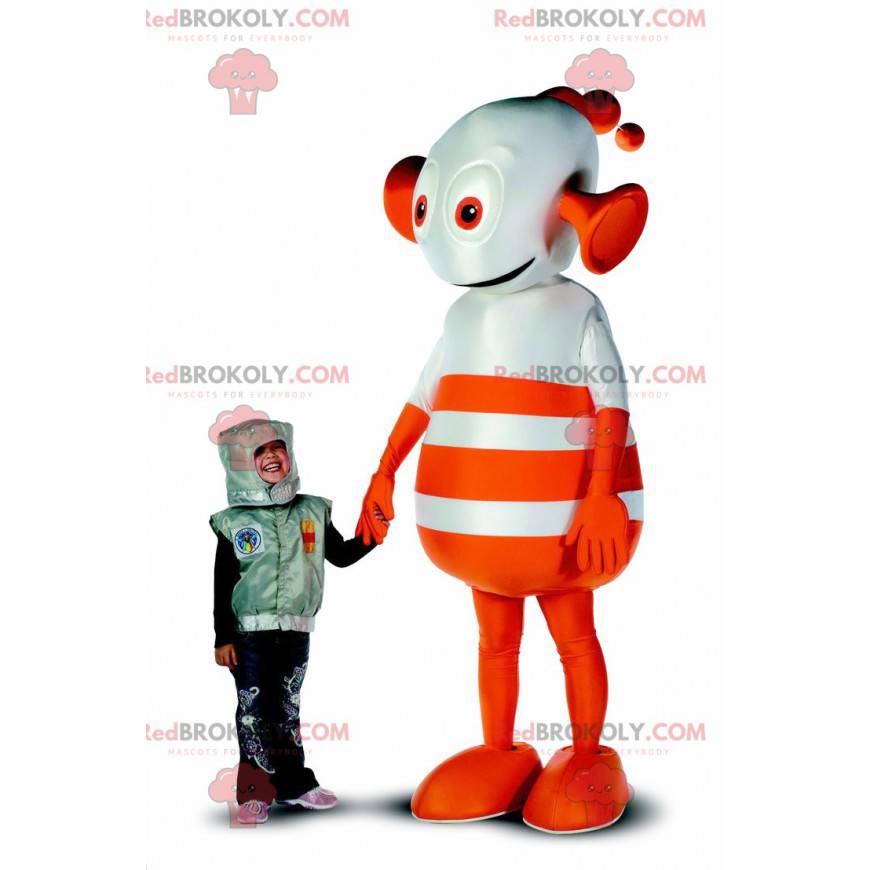 Mascotte robot aliena gigante arancione e bianca -