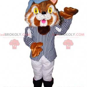 Mascotte de chat bicolore avec un costume élégant -