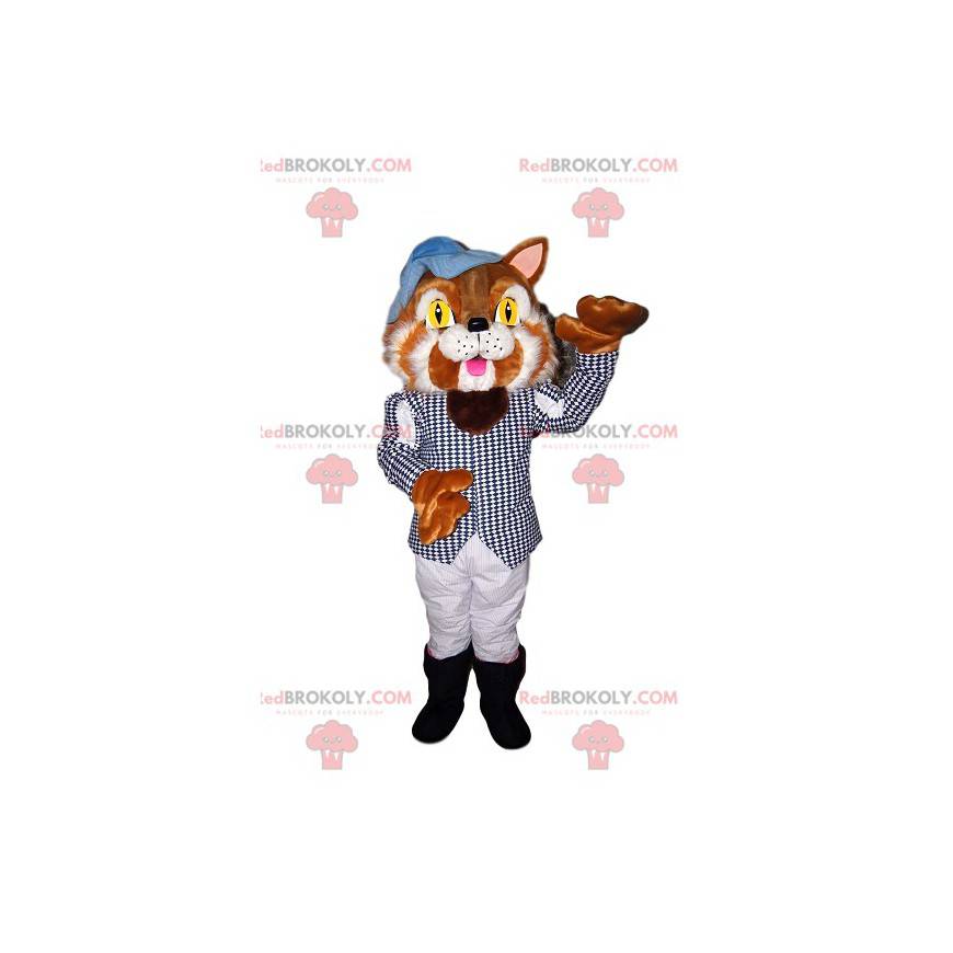 Mascote gato bicolor com traje elegante - Redbrokoly.com
