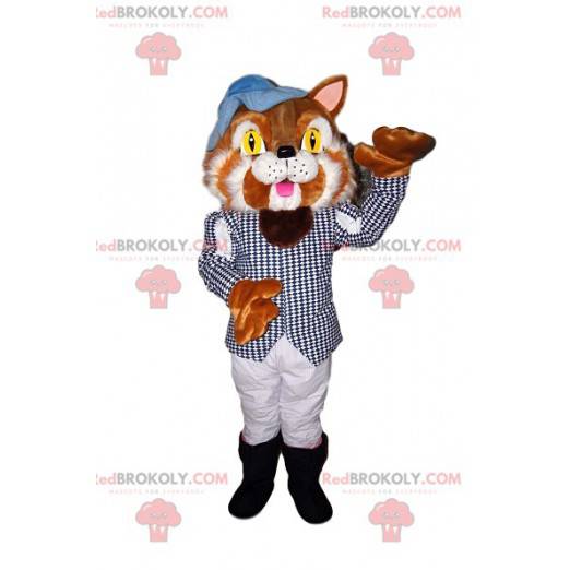 Mascotte de chat bicolore avec un costume élégant -