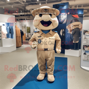 Tan Navy Soldier mascot costume character dressed with a Jumpsuit and Pocket squares