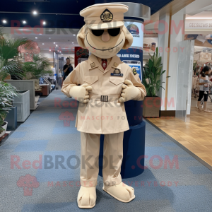 Tan Navy Soldier mascot costume character dressed with a Jumpsuit and Pocket squares