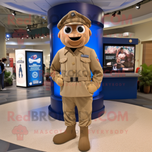 Tan Navy Soldier mascot costume character dressed with a Jumpsuit and Pocket squares