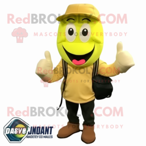 Lemon Yellow Baseball Glove mascot costume character dressed with a Cargo Pants and Backpacks