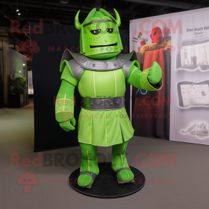 Lime Green Medieval Knight mascot costume character dressed with a Long Sleeve Tee and Foot pads