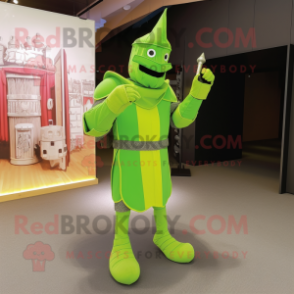 Lime Green Medieval Knight mascot costume character dressed with a Long Sleeve Tee and Foot pads