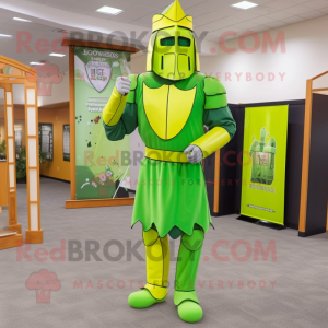 Lime Green Medieval Knight mascot costume character dressed with a Long Sleeve Tee and Foot pads