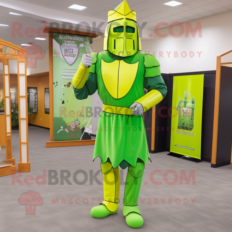 Lime Green Medieval Knight mascot costume character dressed with a Long Sleeve Tee and Foot pads