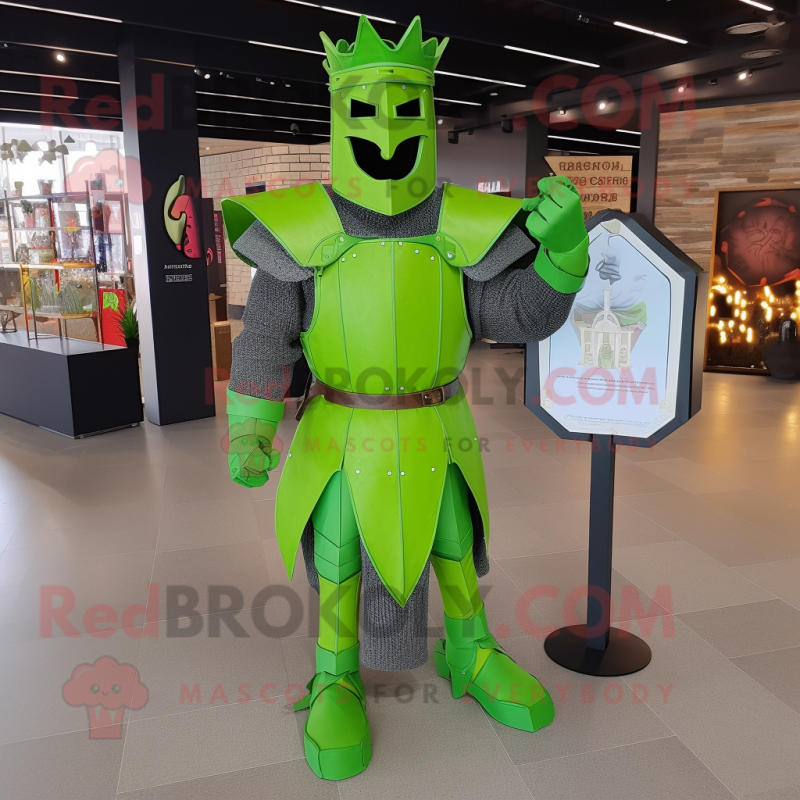 Lime Green Medieval Knight mascot costume character dressed with a Long Sleeve Tee and Foot pads