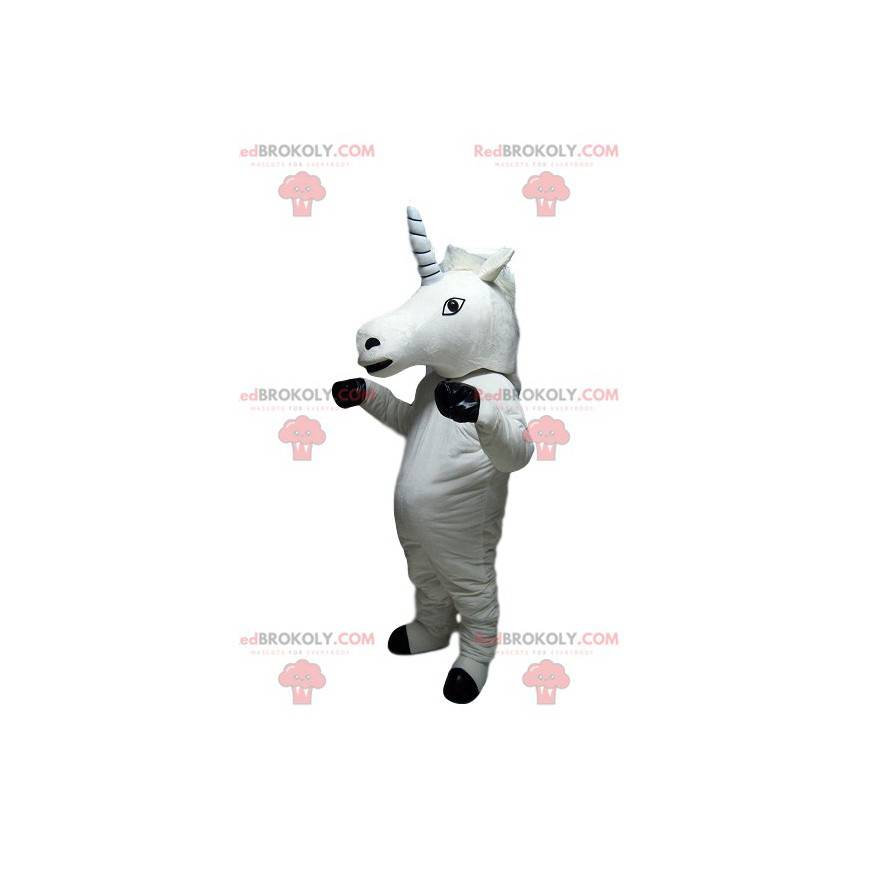 Hvit enhjørningsmaskot. Unicorn kostyme - Redbrokoly.com