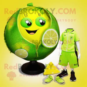 Lime Green Lemon mascot costume character dressed with a Bikini and Earrings