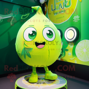 Lime Green Lemon mascot costume character dressed with a Bikini and Earrings