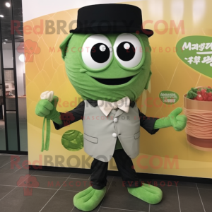 Green Ramen mascot costume character dressed with a Culottes and Pocket squares
