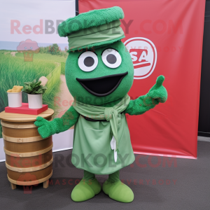 Green Ramen mascot costume character dressed with a Culottes and Pocket squares