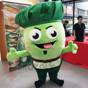 Green Ramen mascot costume character dressed with a Culottes and Pocket squares