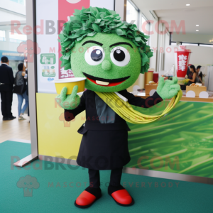 Green Ramen mascot costume character dressed with a Culottes and Pocket squares