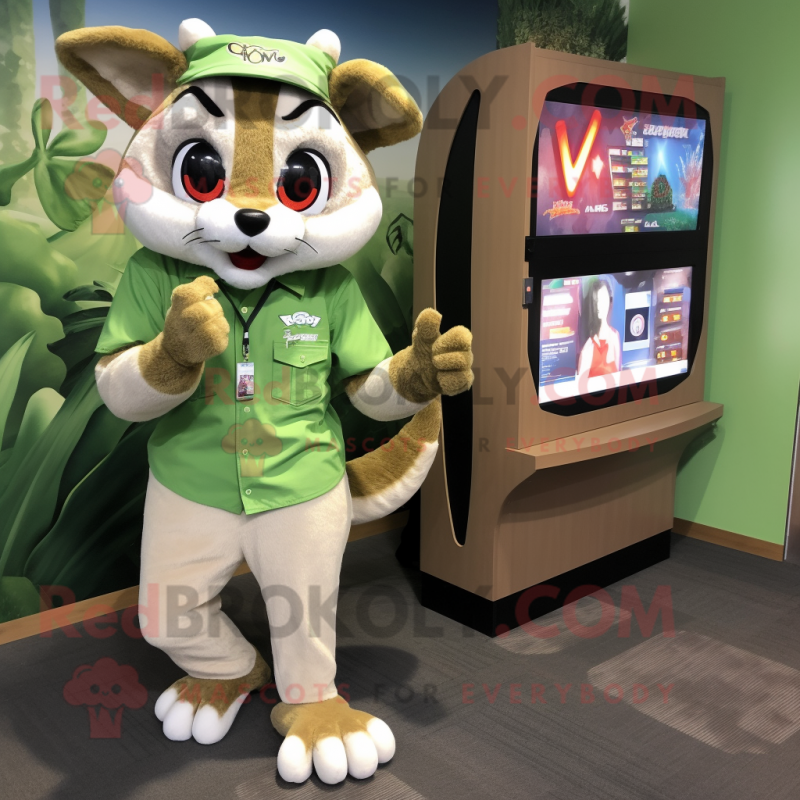 Olive Lynx mascot costume character dressed with a Button-Up Shirt and Watches