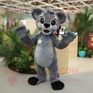Gray Panther mascot costume character dressed with a Romper and Headbands