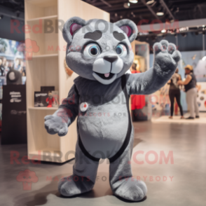 Gray Panther mascot costume character dressed with a Romper and Headbands