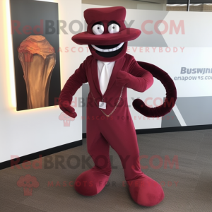 Maroon Snake mascot costume character dressed with a Suit and Belts