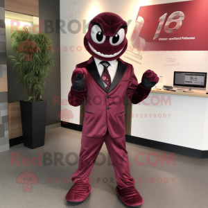 Maroon Snake mascot costume character dressed with a Suit and Belts