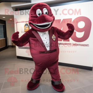 Maroon Snake mascot costume character dressed with a Suit and Belts