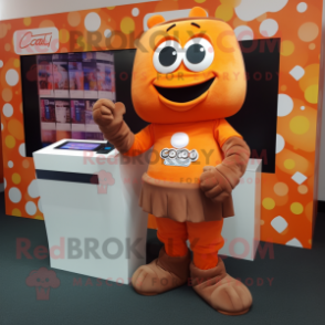 Orange Chocolate Bar mascot costume character dressed with a Oxford Shirt and Bracelets