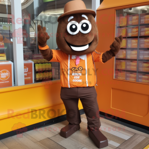 Orange Chocolate Bar mascot costume character dressed with a Oxford Shirt and Bracelets