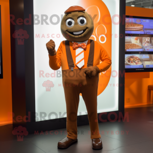 Orange Chocolate Bar mascot costume character dressed with a Oxford Shirt and Bracelets