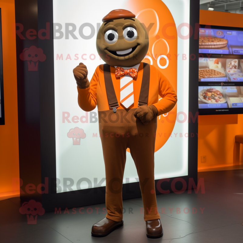 Orange Chocolate Bar mascot costume character dressed with a Oxford Shirt and Bracelets Orange Chocolate Bar mascot costume character dressed with a Oxford Shirt and Bracelets