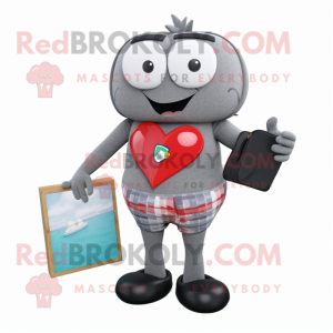 Grey Heart maskot kostume...