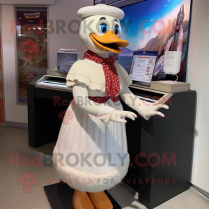 nan Swan mascot costume character dressed with a Pencil Skirt and Scarves