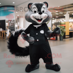 Black Weasel mascot costume character dressed with a Culottes and Belts