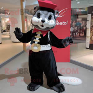 Black Weasel mascot costume character dressed with a Culottes and Belts