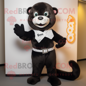 Black Weasel mascot costume character dressed with a Culottes and Belts