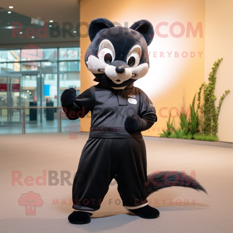 Black Weasel mascot costume character dressed with a Culottes and Belts