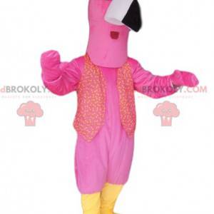 Mascotte de flamand rose avec des lunettes de soleil vertes -