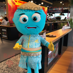 Turquoise Pad Thai mascot costume character dressed with a Dress Shirt and Brooches